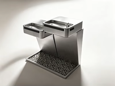 Modern Stainless Steel Washbasin With Double Basin And Pebbles Base Design 3d model