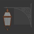 Vintage Furniture Wall Lantern with Copper Frame Blue Glass and Metal Scroll Decoration