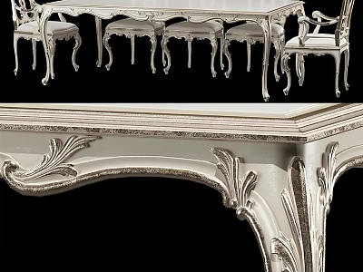 Elegant Classic Dining Table Set With Intricate Carved Design And Matching Chairs 3d model