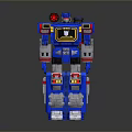 Blue Robot Action Figure With Red Eyes Yellow Chest Silver Limbs And Colorful Leg Details