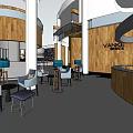 Modern Hotel Lobby Interior With Circular Wooden Reception Desk Pendant Lights And Green Plants
