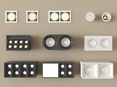 Modern Downlights And Spotlights With Square Round Shapes Black White Silver 3d model