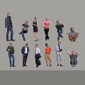Diverse Group of People in Various Standing Sitting Poses and Different Outfits