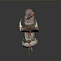 Ancient Sailing Ship Model Water Vessel With White Sails Purple Hull And Decorative Flags