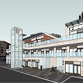 Vibrant Modern Commercial Street with Glass Facade Billboards and Evening Pedestrian Crowds