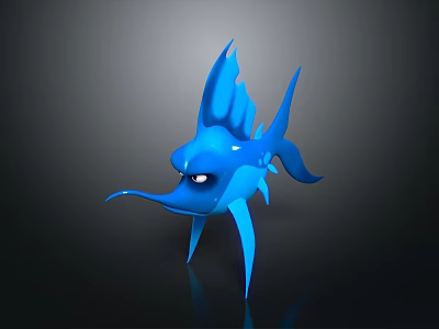 Blue Swordfish Cartoon Character With Long Bill Prominent Fin And Expressive Eyes 3d model