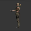 A Woman Wearing Tactical Gear Camouflage Scarf Black Tank Top Pants Knee Pads And Boots