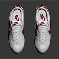 Stylish White Sneakers With Red Logo And Blue Stripes For Sporty Casual Look