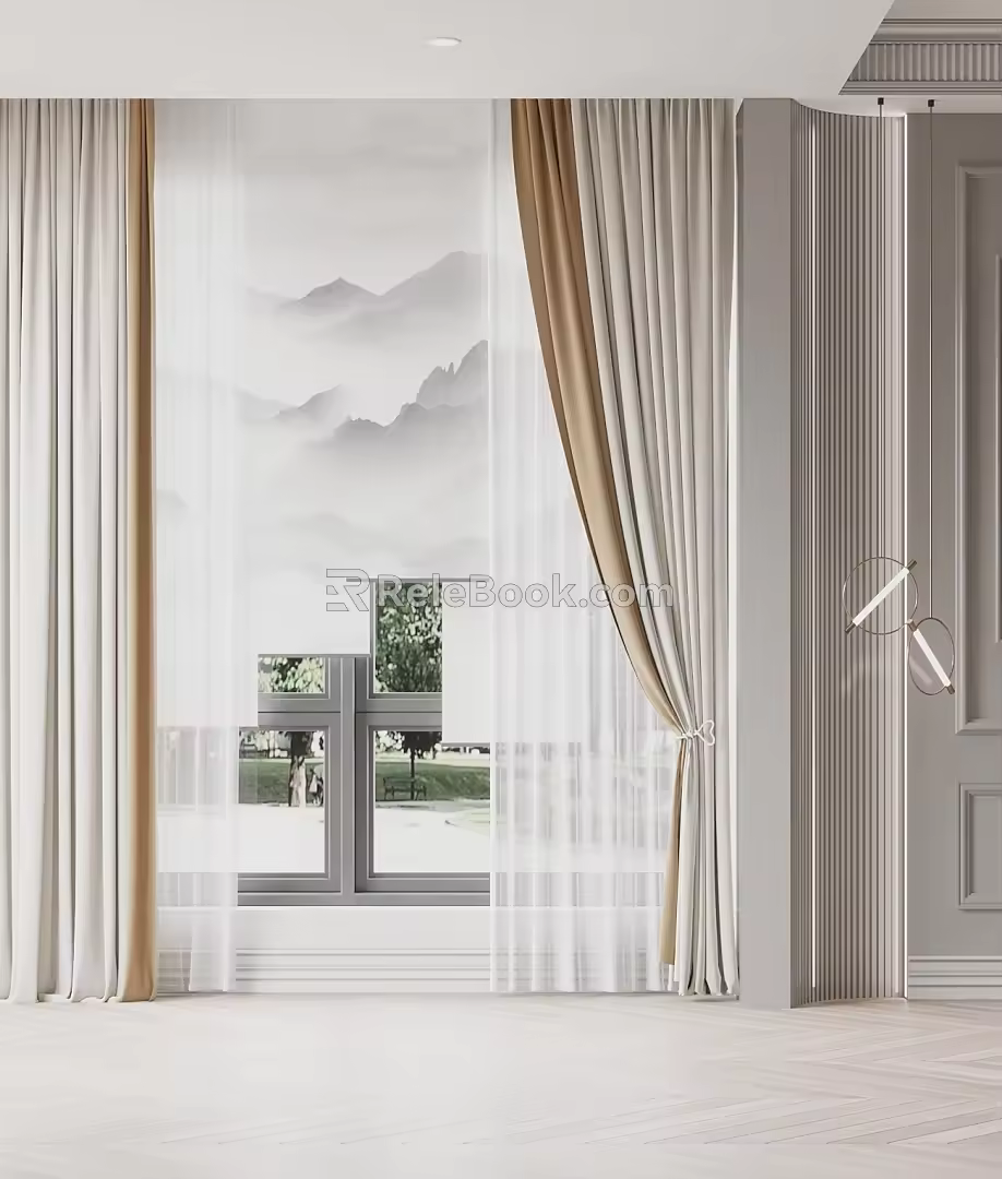 New Chinese Curtain Fabric Curtain 3d model