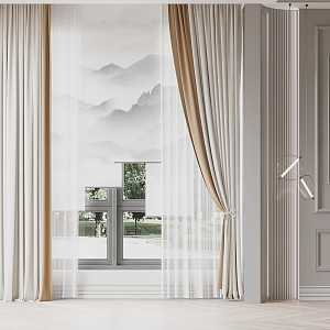 New Chinese Curtain Fabric Curtain 3d model