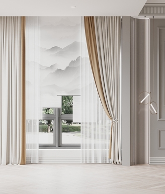 New Chinese Curtain Fabric Curtain 3d model