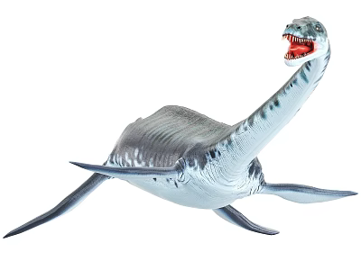Prehistoric Aquatic Animal Plesiosaur With Long Neck Open Mouth And Flippers 3d model