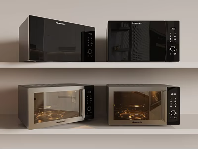 Black And Silver Microwave Ovens On Shelves Modern Design Kitchen Appliances 3d model