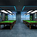 Modern Billiard Room Interior Design With Green Tables Blue Lighting And Spacious Layout 3d model