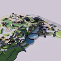 Detailed 3D Park Resort Master Plan Featuring Green Areas Water Bodies And Pathways