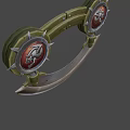 Ornate Green Metal Decorative Accessory With Spiked Frames Red Dragon Badges And Curved Silver Base