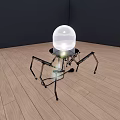 Illuminated Modern Spider Like Floor Lamp With Transparent Spherical Shade In Minimalist Room