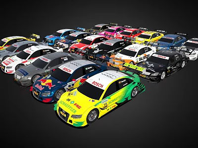 Colorful Racing Cars With Sponsor Logos And Various Designs On 3d model