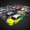 Colorful Racing Cars With Sponsor Logos And Various Designs On