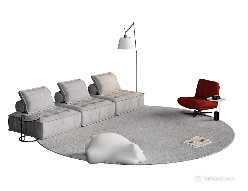 Modern Light Grey Modular Sofa And Side Table Combination For Stylish Cozy Living Room Interior 3d model 
