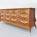 Elegant Wooden Entryway Side Cabinet With Carved Details And Gold Accents