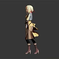Game Movie Character Blonde Hair Brown Outfit Standing Pose With Sword And Pink Boots