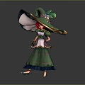 Game Movie Character Wearing Large Decorative Hat Green Accents Green Pink Dress Gold Shoes