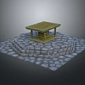Functional Table With Wooden Top And Stone Platform On Paved Surface Design