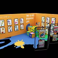 THE EYES DRAWING LIFE Orange Display With Children's Artworks Colorful Blocks Paint Splatters And Easels