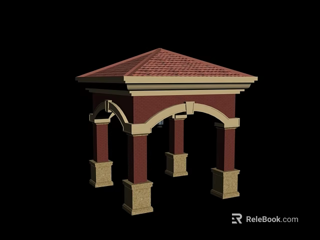 Traditional Pavilion Featuring Red Tiled Roof Red Columns Beige Accents And Arched Design 3d model 