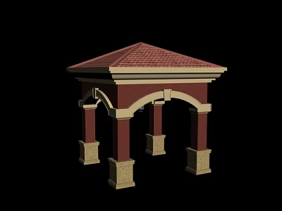 Traditional Pavilion Featuring Red Tiled Roof Red Columns Beige Accents And Arched Design 3d model