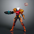 Sci Fi Game and Movie Character in Orange Red Armor Holding Weapon with Floating Sphere