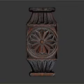 Intricately Carved Wooden Decorative Vase With Square Base And Floral Patterns