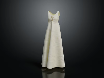 Elegant White Long Sleeveless Dress With Button Front And Textured Fabric 3d model