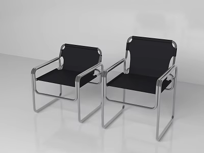 Modern Table And Chair Set With Metal Frame And Black Upholstered Seats 3d model