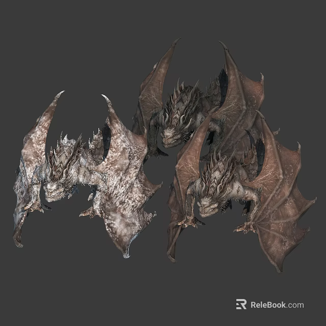 Mythical Fantasy Dragon Models Showcasing Detailed Wings And Varied Textures 3d model 
