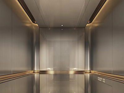 Modern Elevator Interior Design With Stainless Steel Walls And Recessed Lighting Features 3d model