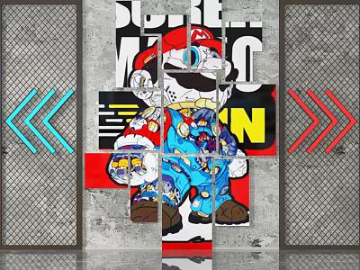 Colorful Super Mario Mosaic Background Wall With Gray Texture And Neon Arrows 3d model