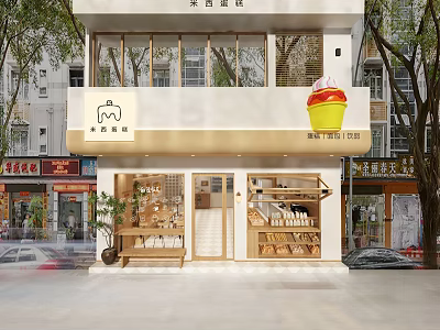 Pastry Shop Exterior With Baked Goods And Ice Cream 3d model