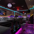 Modern KTV Interior Design With Colorful Lighting Grey Sofas Bar Stools And Wall TV 3d model
