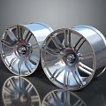 Metallic Silver Car Wheels Featuring Spoke Design and Reflective Finish 3d model