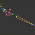 Fantasy Wooden Staff With Blue Gemstone Metal Ring And Sharp Spike