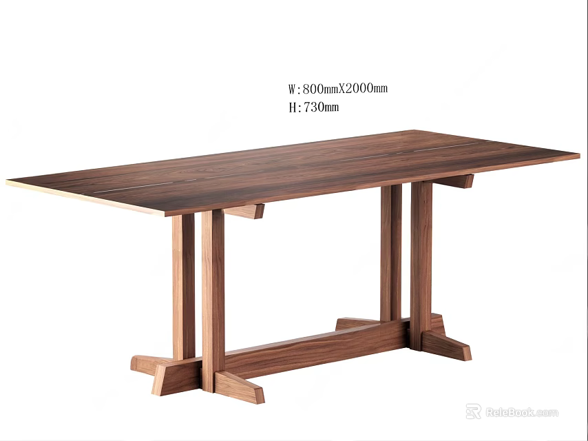 Solid Wood Dining Table 2000mmx850mmx750mm Size Simple Modern Design Crossed Leg Support 3d model 