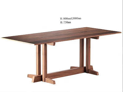 Solid Wood Dining Table 2000mmx850mmx750mm Size Simple Modern Design Crossed Leg Support 3d model