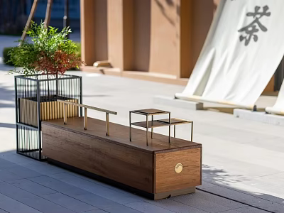 Wooden Landscape Seat With Metal Frame And Small Side Tables 3d model