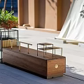 Wooden Landscape Seat With Metal Frame And Small Side Tables