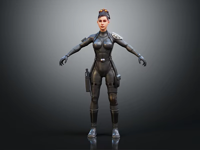 Futuristic Female Combat Character with Cybernetic Creature Features in 3d model