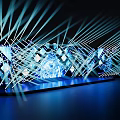Futuristic Illuminated Art Installation With Blue Light Beams And Geometric Patterns 3d model