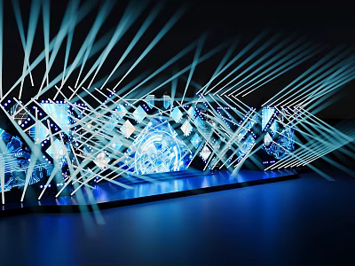 Futuristic Illuminated Art Installation With Blue Light Beams And Geometric Patterns 3d model