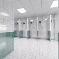 Clean Modern Shower Sauna Interior With White Tiled Walls Green Accent Tiles And Showerhead Stalls